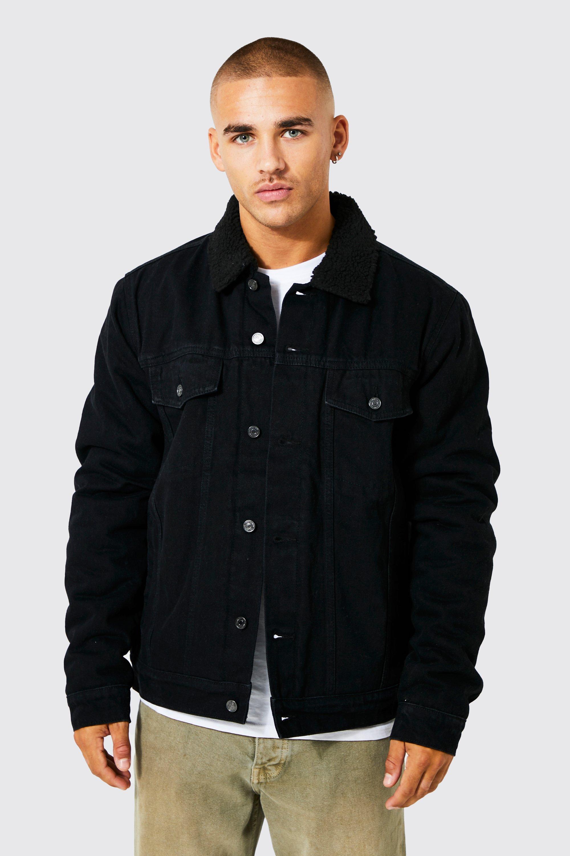 Mens denim jacket sales borg